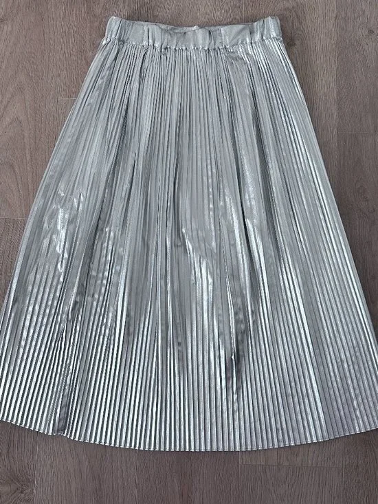 Metallic Accordion Pleated Midi Skirt sz M - Silver - Picture 2 of 7